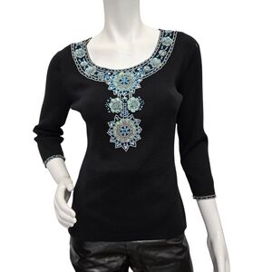 Berek By Takako Sakon Black Beaded Sweater Size M